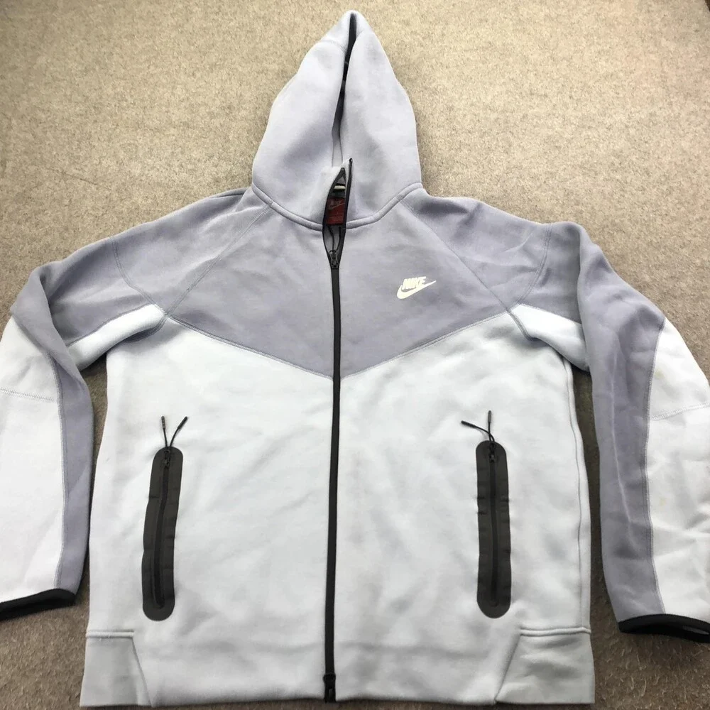 Nike Hoodie Mens Large Gray Full Zip Fleece Sweatshirt Colorblock Swoosh Tech